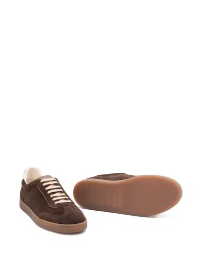 Brunello Cucinelli Suede Low-top Sneakers Contrast Detail In Brown