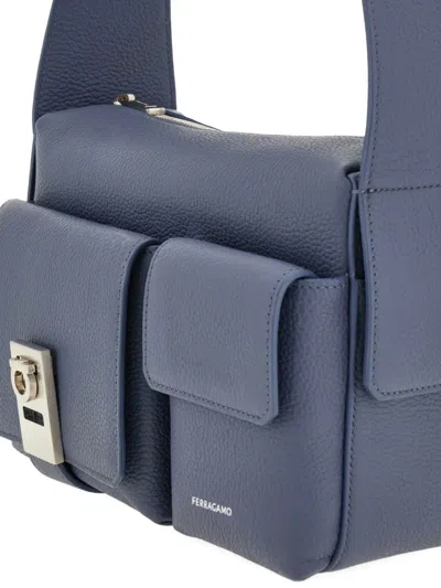 Ferragamo Leather Shoulder Bag In Gray