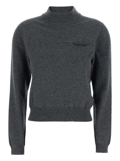 Brunello Cucinelli Grey Sweater With Mock Neck And Monil Detail On The Front In Gray