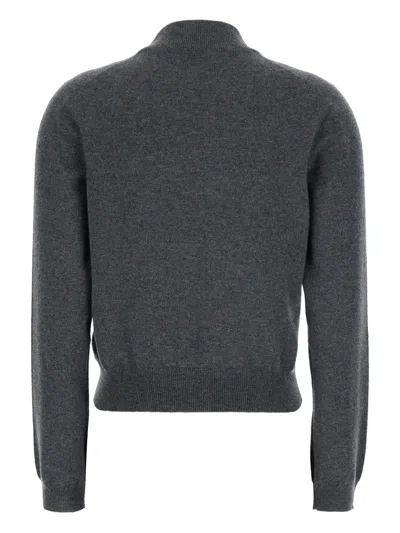 Brunello Cucinelli Grey Sweater With Mock Neck And Monil Detail On The Front In Gray
