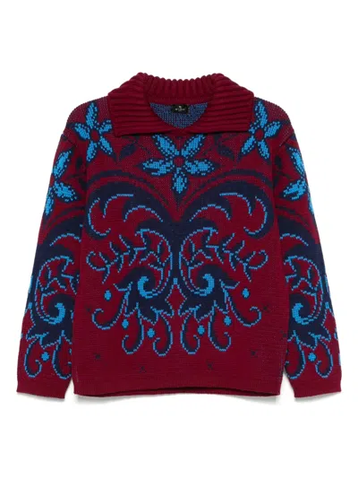Etro Patterned Wool Sweater In Red