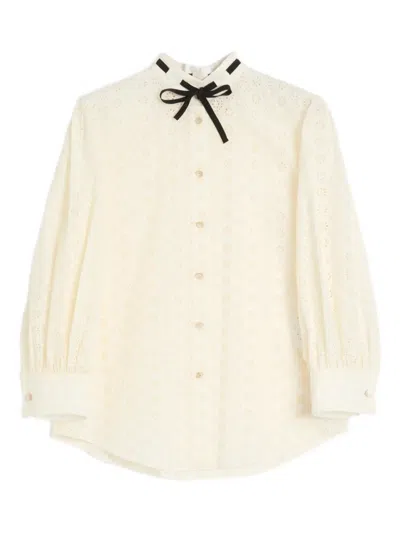 Valentino Sangallo Embroidered Shirt With Bow Detail In Neutral