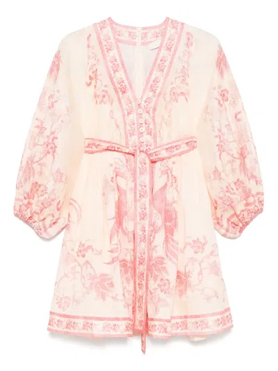 Zimmermann Beige Lucky Printed Mini Dress In Pink