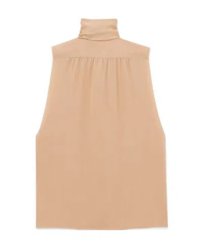 Saint Laurent Lavallière-neck Tunic Shirt In Silk Satin In Brown