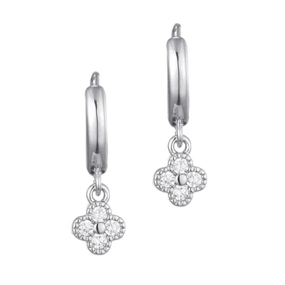 Adornia Silver Plated Extra Mini Cz Clover Dangle Huggie Earrings In Metallic