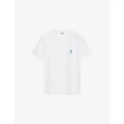 Loewe Floral-embroidered Short-sleeved T-shirt In White