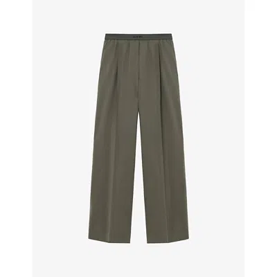 Loewe Womens Khaki Green Logo-waistband Straight-leg Woven Trousers In Black
