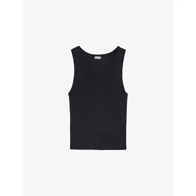 Loewe Womens Black Anagram Ribbed Silk-jersey Tank Top