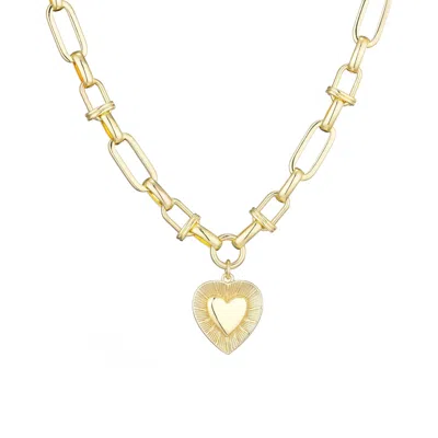 Adornia 14k Yellow Gold Plated Chunky Mixed Link Chain Fluted Heart Necklace