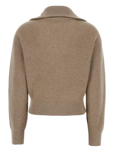 Brunello Cucinelli Cropped Cardigan With Shiny Flap Detail In Brown