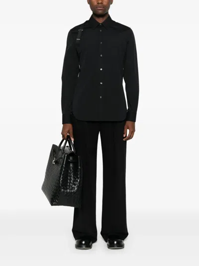 Alexander Mcqueen Metal Detail Long Sleeves Point Collar In Black