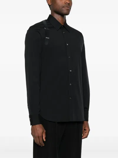 Alexander Mcqueen Metal Detail Long Sleeves Point Collar In Black