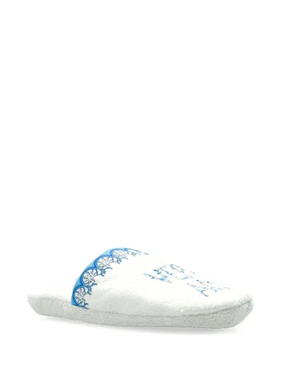 Versace Embroidered Slippers In White