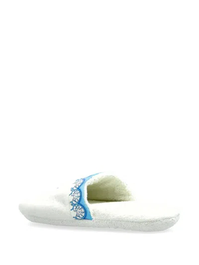 Versace Embroidered Slippers In White