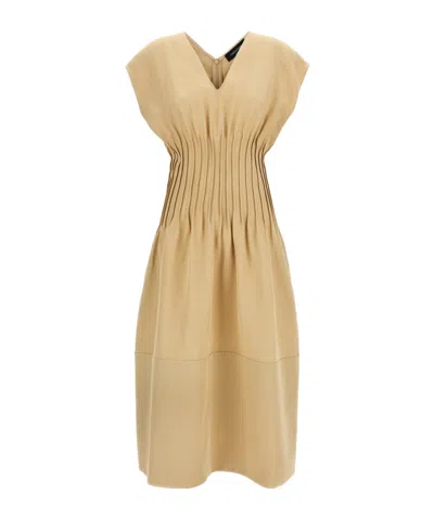 Fabiana Filippi Linen Dress With Gathered Waistline And V-neckline