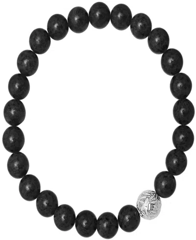 Steeltime Men's Lava Beads And Sterling Silver Bead Stretch Bracelet