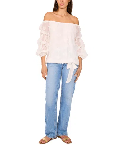 Vince Camuto Women's Off-the-shoulder Lace Bubble 3/4-sleeve Tie-front Blouse In White