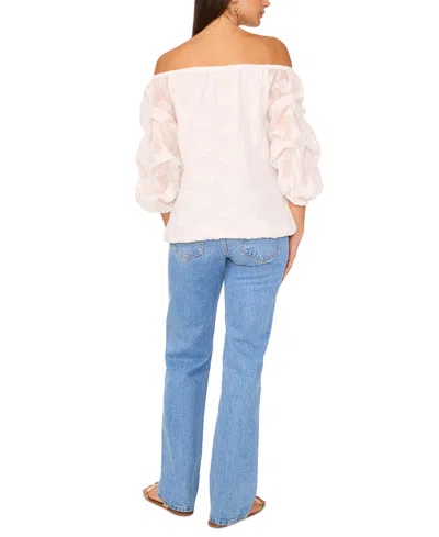 Vince Camuto Women's Off-the-shoulder Lace Bubble 3/4-sleeve Tie-front Blouse In White