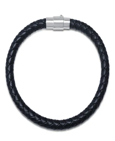 Steeltime Men's Braided Leather And Sterling Silver Magnetic Clasp Bracelet.