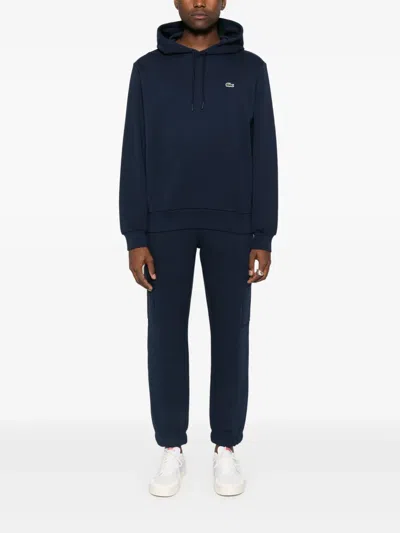Lacoste Hoodie With Logo Patch In Blue