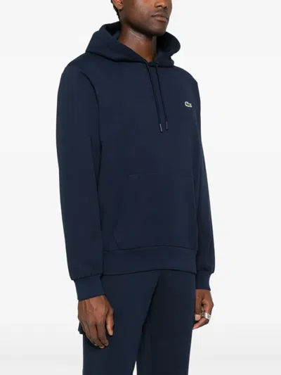 Lacoste Hoodie With Logo Patch In Blue