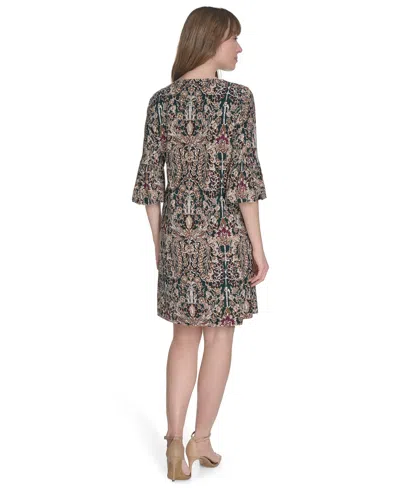 Tommy Hilfiger Women's Printed Tie-neck Shift Dress In Green