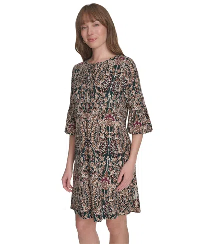 Tommy Hilfiger Women's Printed Tie-neck Shift Dress In Green