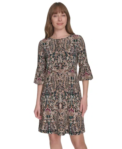 Tommy Hilfiger Women's Printed Tie-neck Shift Dress In Green
