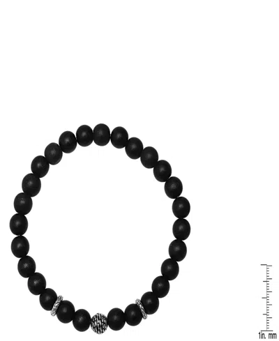 Steeltime Men's Sterling Silver And Black Lava Beaded Stretch Bracelet