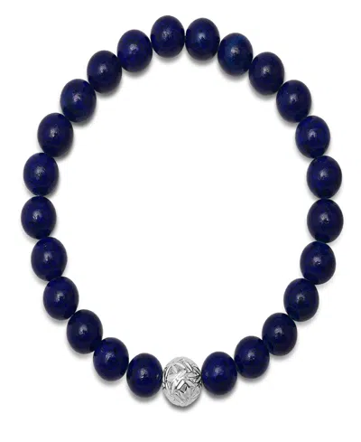 Steeltime Men's Lava Beads And Sterling Silver Bead Stretch Bracelet