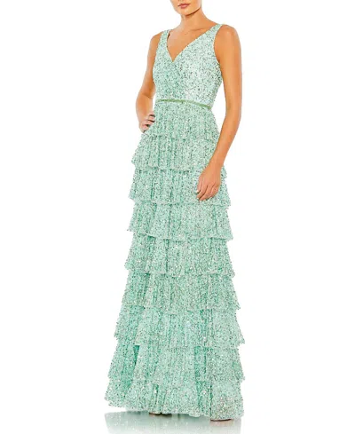 Mac Duggal 5627 Formal Ruffle Tiered Sequin Prom Long Dress In Green