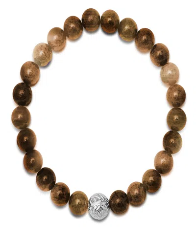 Steeltime Men's Tiger Eye Beads And Sterling Silver Bead Stretch Bracelet