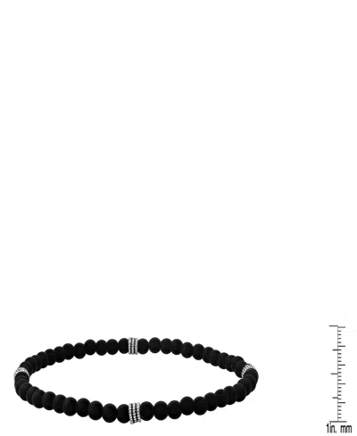 Steeltime Men's Sterling Silver And Black Lava Beaded Stretch Bracelet