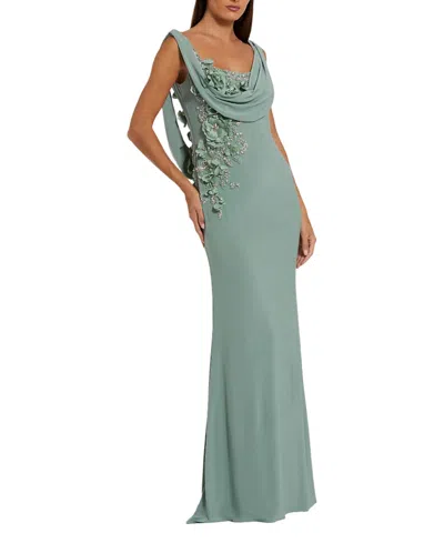 Mac Duggal Sleeveless Jersey Cowl Neck Gown With Beading In Green