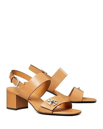 Tory Burch T-lock Leather Block-heel Sandals In Brown