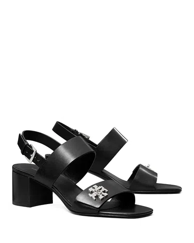 Tory Burch T-lock Leather Block-heel Sandals In Black