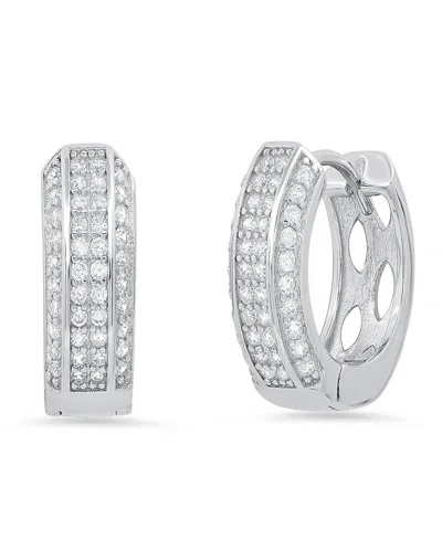 Steeltime Women's Sterling Silver And Multi-row Simulated Diamonds Hoop Huggie Earrings