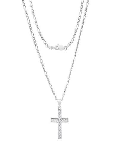 Steeltime Unisex Sterling Silver Cross Pendant Figaro Chain Necklace