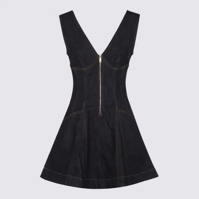 Self-portrait Navy Blue Dress With Bustier Neckline And Zip Detail