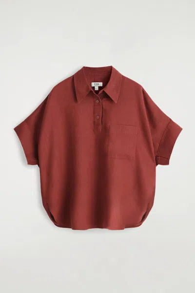 Cos Linen Halfplacket Shirt In Rouge