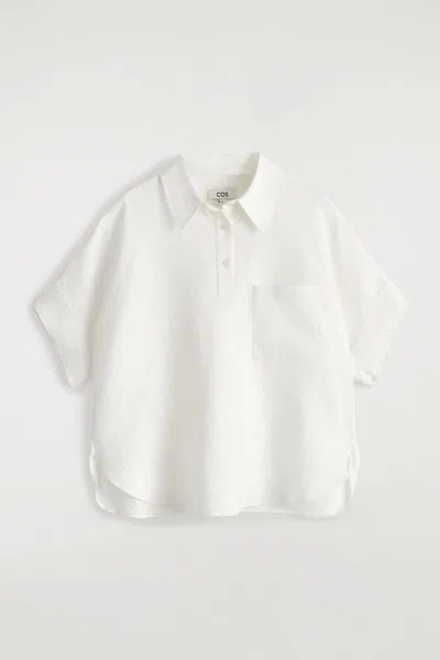 Cos Linen Halfplacket Shirt In Blanc