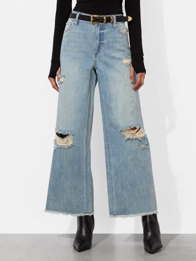 Alice And Olivia Devoe Distressed Raw-hem Jeans In Blue