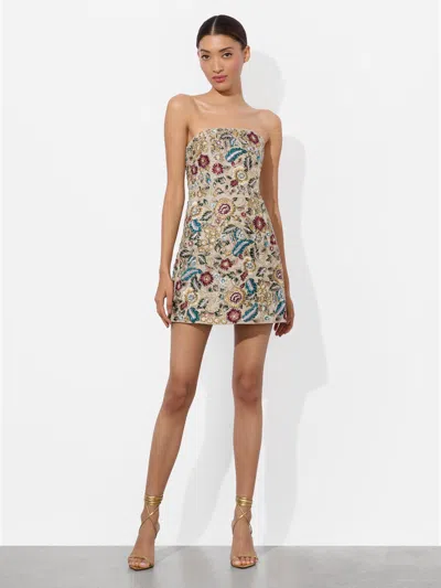 Alice And Olivia Linen Embellished Velia Mini Gown In Green