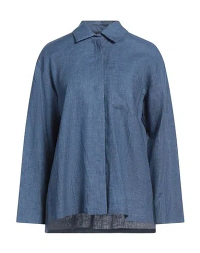 S Max Mara ' Woman Shirt Blue Size 14 Linen
