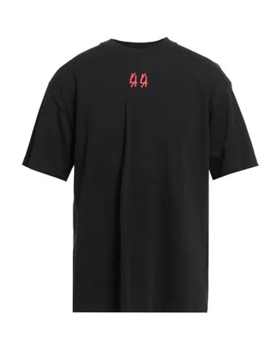 44 Label Group Black Crewneck T-shirt With Logo On The Front And Maxi Logo On The Rear In Cotton Man