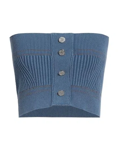 Moschino Jeans Woman Top Azure Size M Cotton, Polyamide, Rubber, Polyester