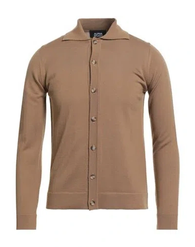 Alpha Studio Man Cardigan Camel Size 44 Merino Wool