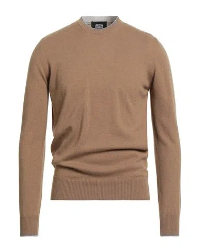 Alpha Studio Man Sweater Camel Size 40 Merino Wool