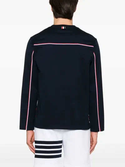 Thom Browne Grosgrain Loop Trim Oversized Long-sleeved T-shirt In Blue