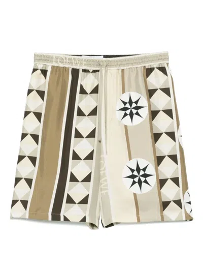 Loewe Paula's Ibiza Straight-leg Printed Silk Drawstring Shorts In Green